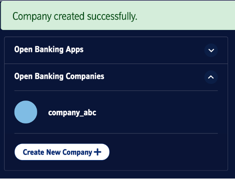 An image of the company registration form showing successful message