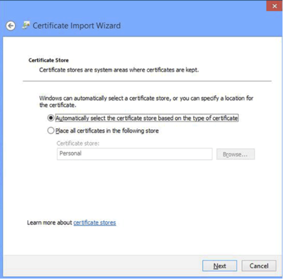 An image showing certificate import wizard
